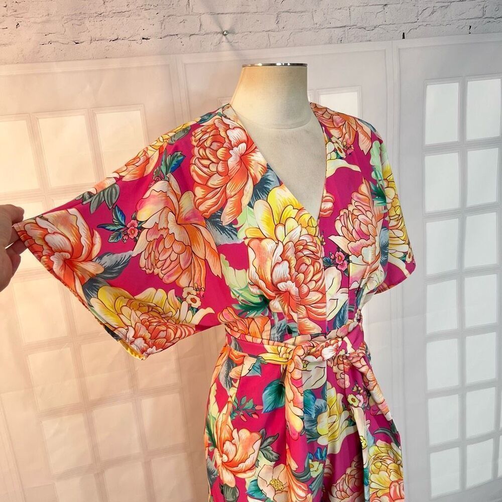 Farm Rio Anthropologie Eulalie pink floral Wide-Leg Jumpsuit size XS - Picture 4 of 13